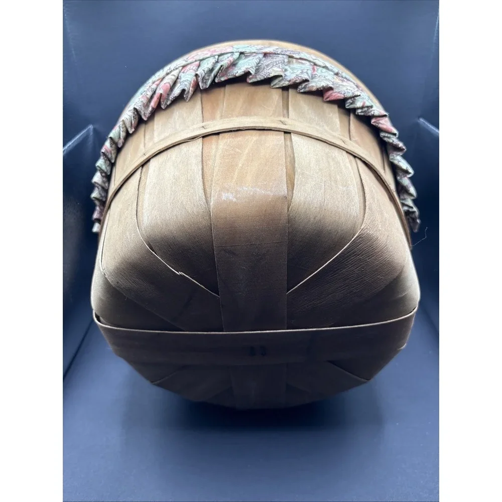 Vintage 1970s Wooden Half-Bushel Sewing Basket with Heart Pin Cushion Lid